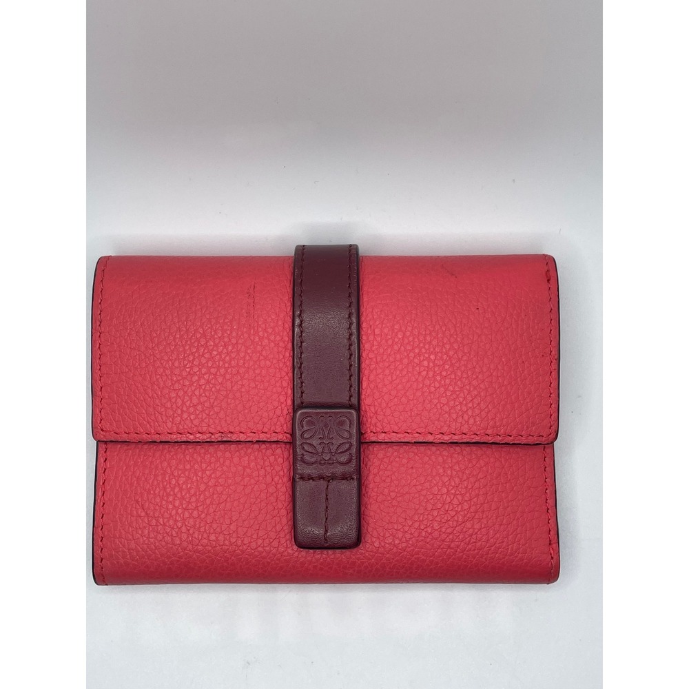 Loewe Vertical Compact Wallet Coral Pink Grained Calfskin Leather Spain#844